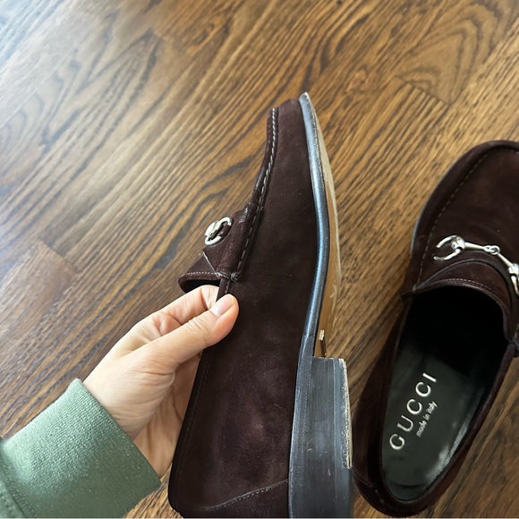 Gucci Horsebit Chocolate Brown suede Loafers Men's US 9.5 GUCCI SHOES 015938 - Picture 4 of 13